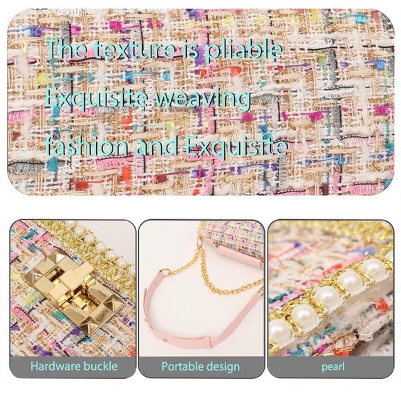 EUC Chic Multicolor Tweed Handbag with Gold Chain and Pink Trim - Picture 6 of 11